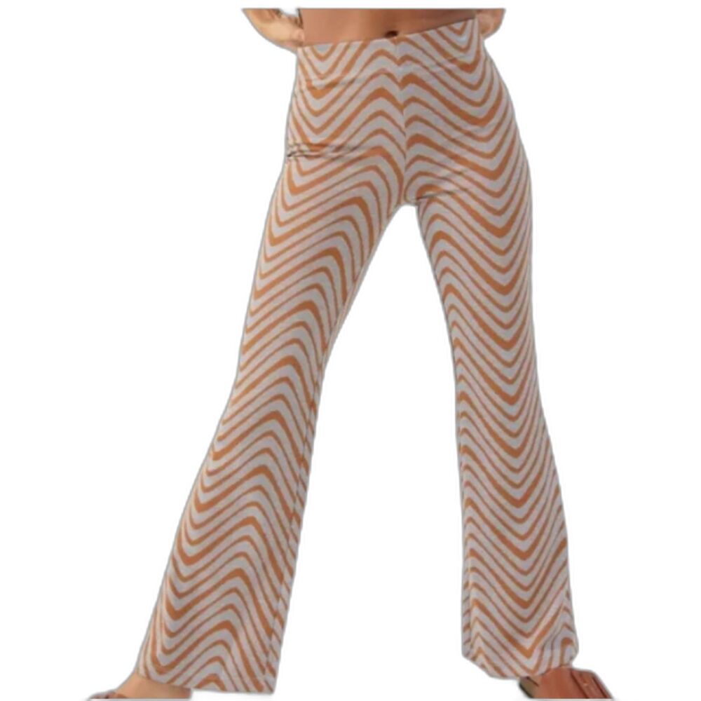 Urban Outfitters Tan and White Wavy Stripe Flare Pants